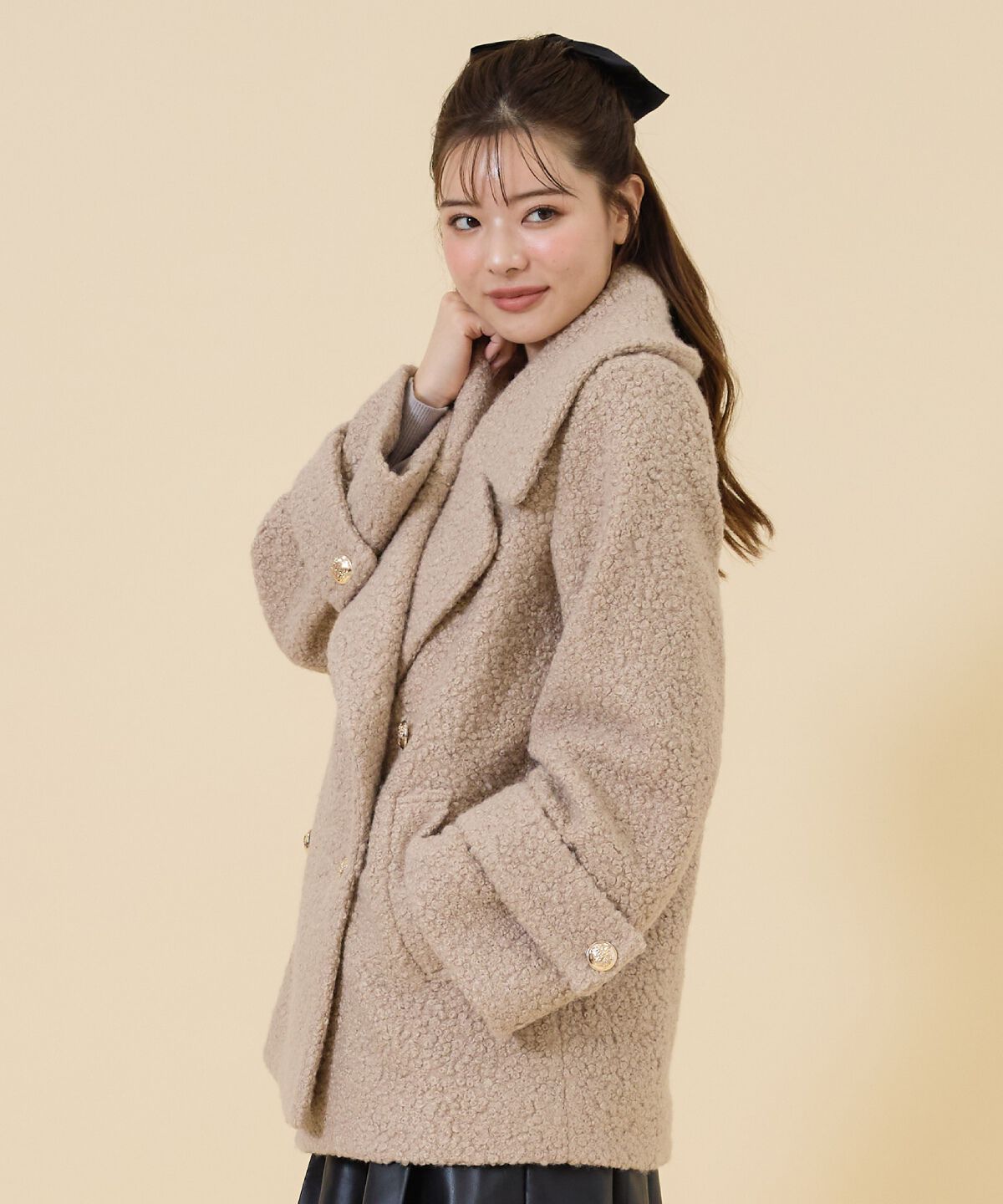 REDYAZEL「ボアダブルミドルコート」|ステンカラーコート|