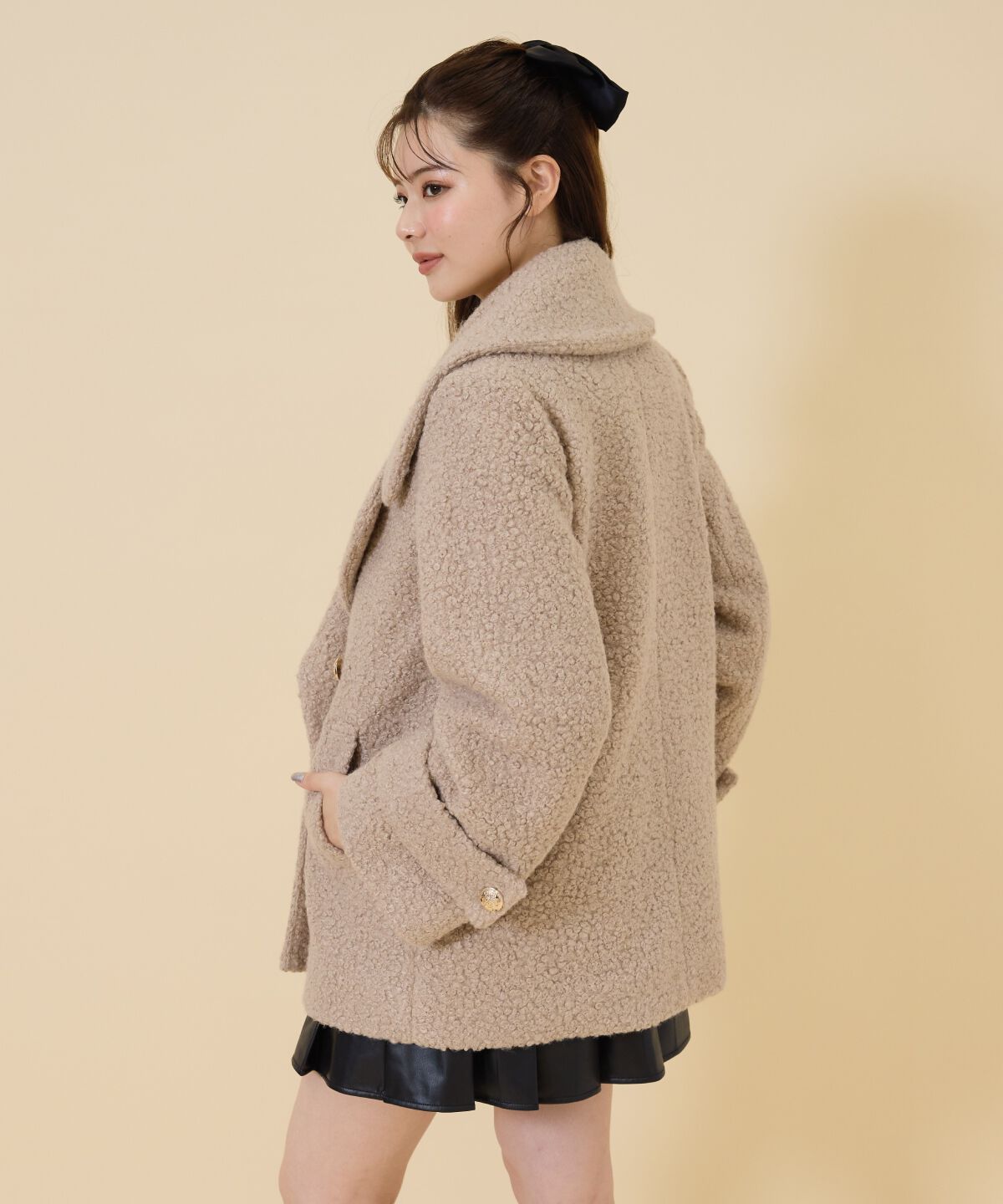 REDYAZEL「ボアダブルミドルコート」|ステンカラーコート|