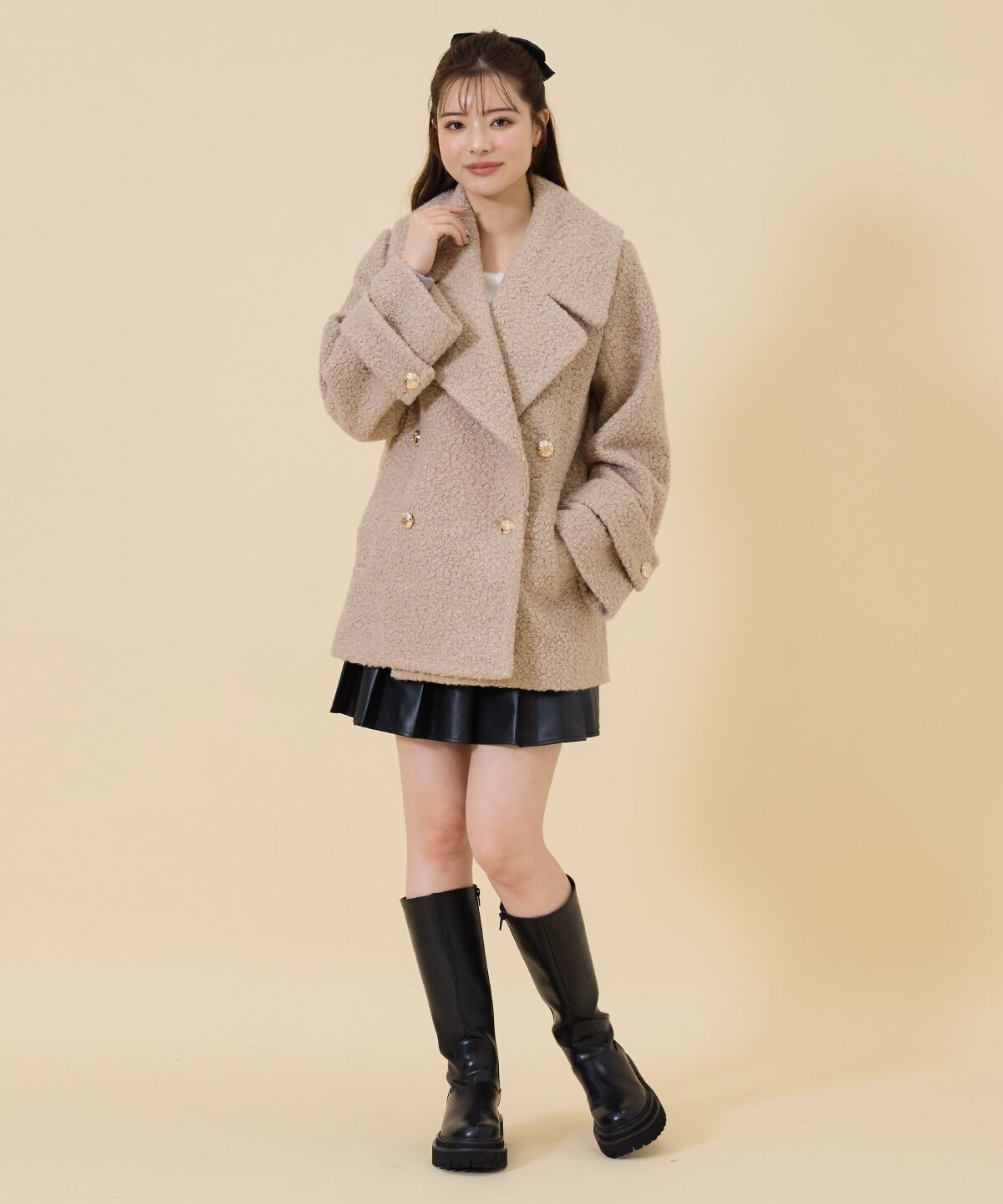 REDYAZEL「ボアダブルミドルコート」|ステンカラーコート|