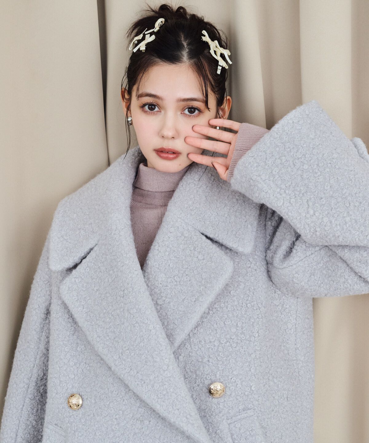 REDYAZEL「ボアダブルミドルコート」|ステンカラーコート|