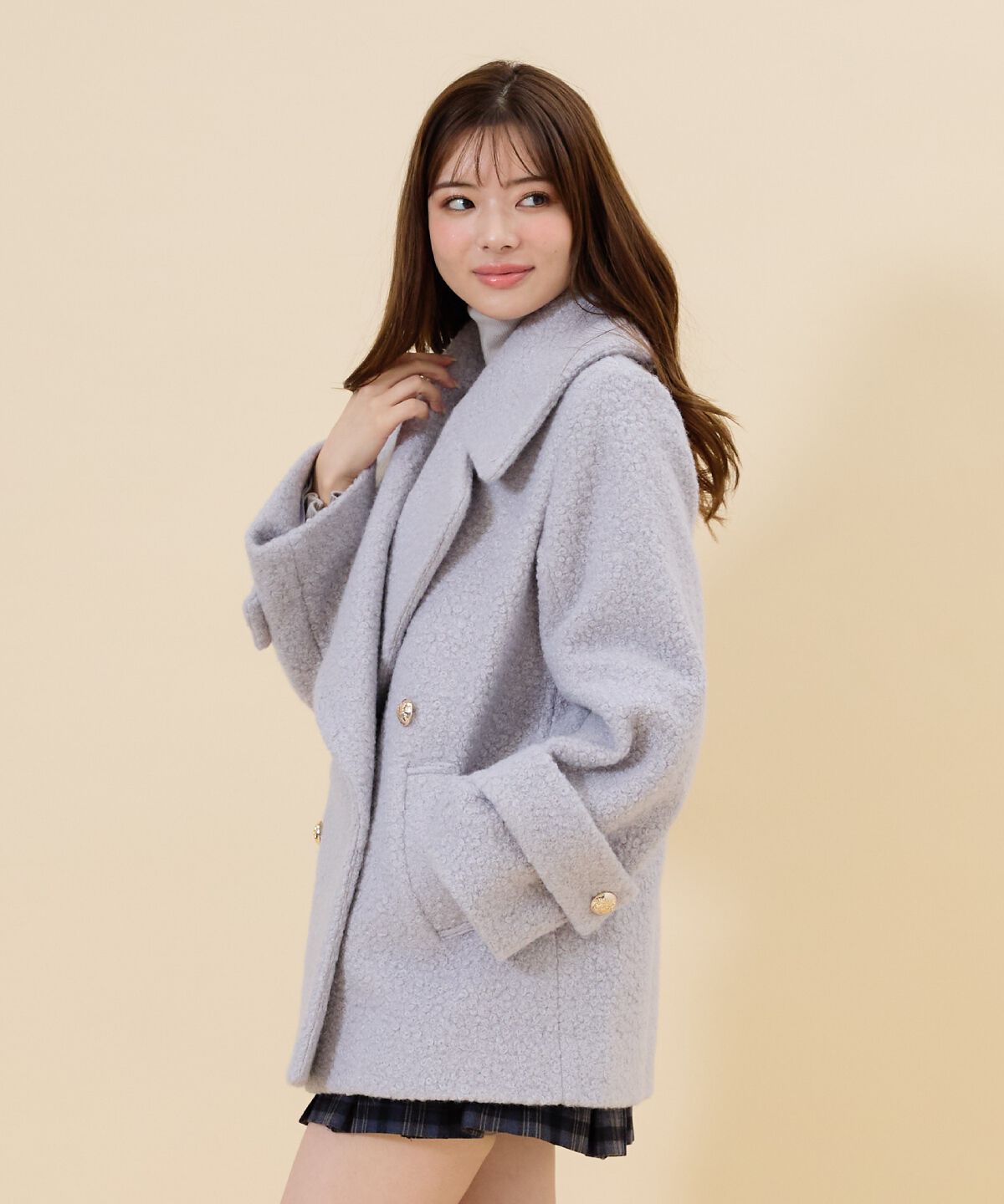 REDYAZEL「ボアダブルミドルコート」|ステンカラーコート|