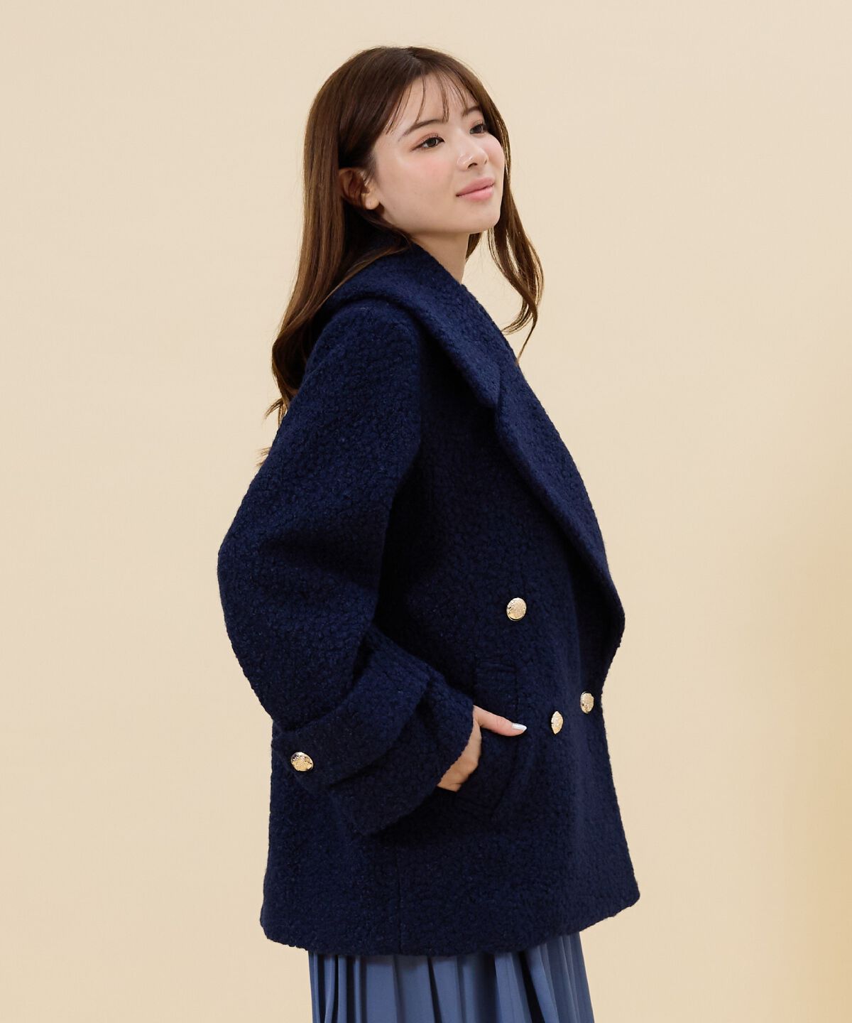 REDYAZEL「ボアダブルミドルコート」|ステンカラーコート|