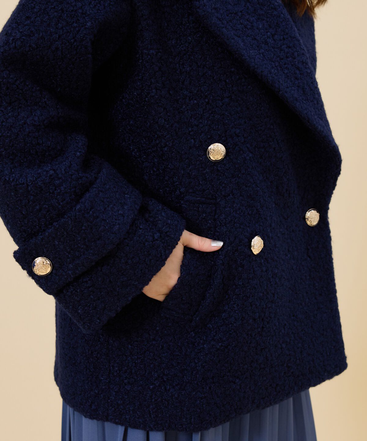 REDYAZEL「ボアダブルミドルコート」|ステンカラーコート|