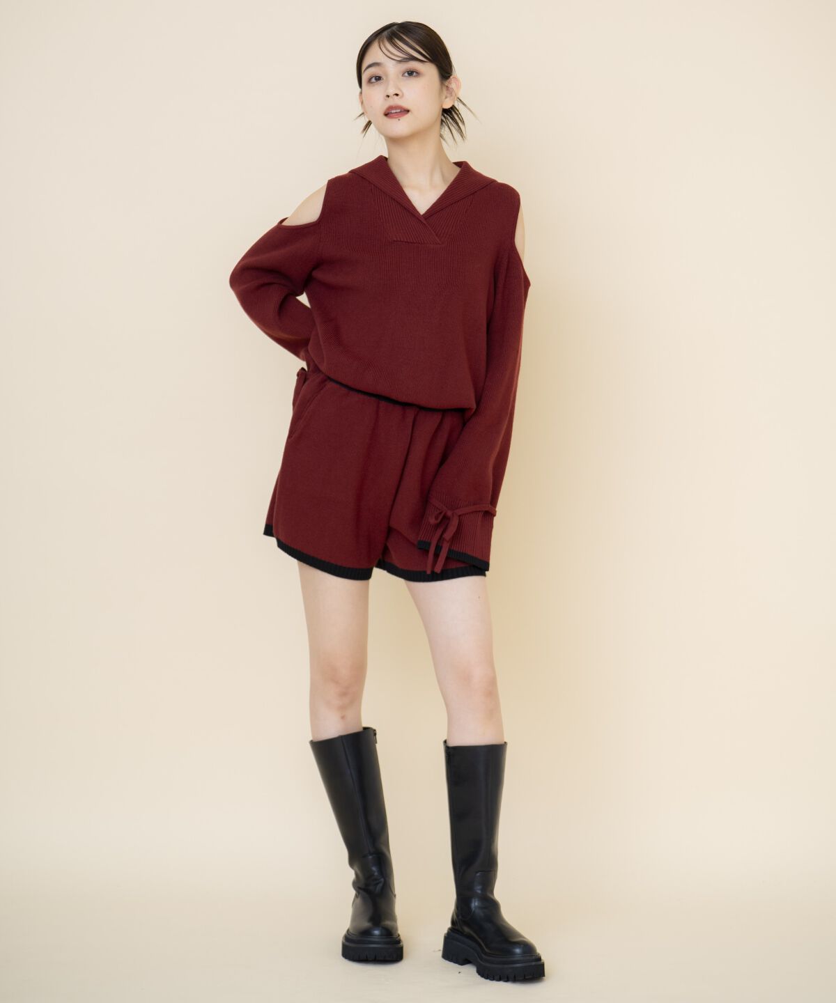 REDYAZEL「セーラーカラートップス&ショートパンツニットセットアップ」|ワンピース|