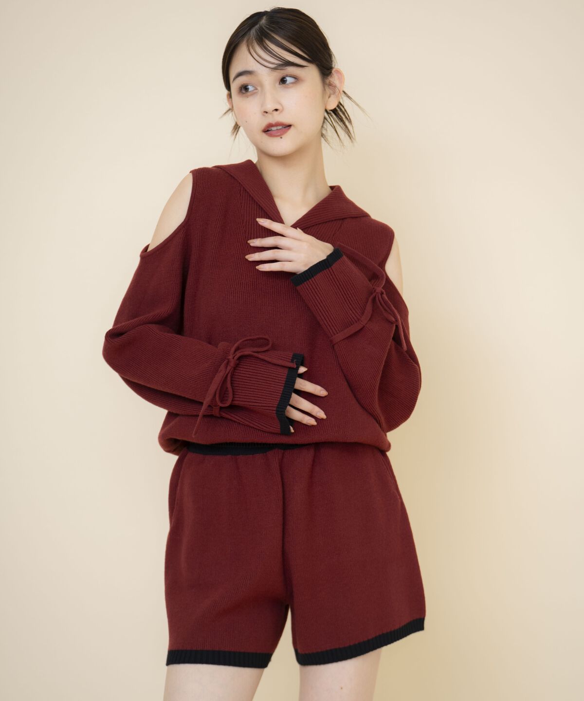 REDYAZEL「セーラーカラートップス&ショートパンツニットセットアップ」|ワンピース|