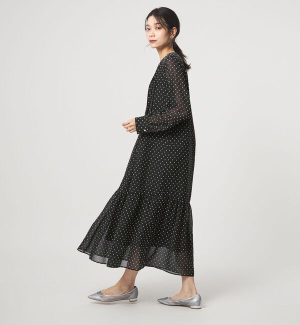 UNITED ARROWS green label relaxing「ドット シアー ティアード ワンピース」|ドレス|BLACK