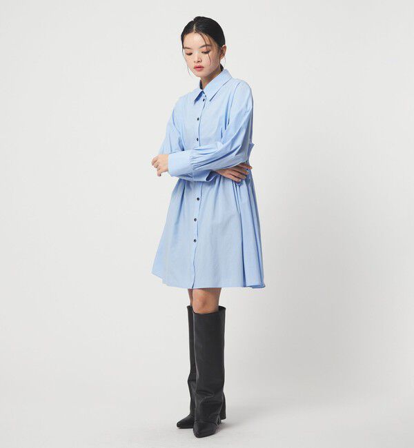 EMMEL REFINES「＜EMMEL REFINES＞EM ドロストシャツ チュニック ワンピース」|ワンピース|LT.BLUE