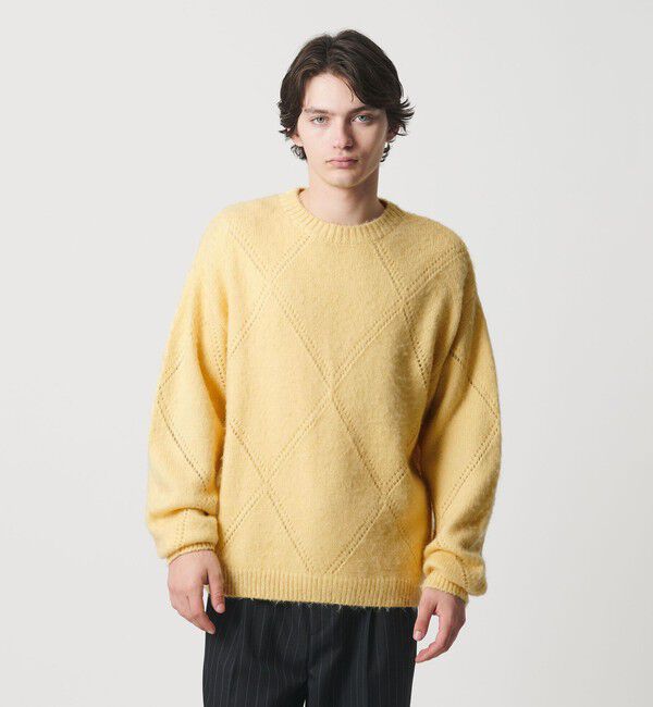MONKEY TIME「モヘヤミックス ダイヤパターン クルーネック ニット」|ニット・セーター|YELLOW