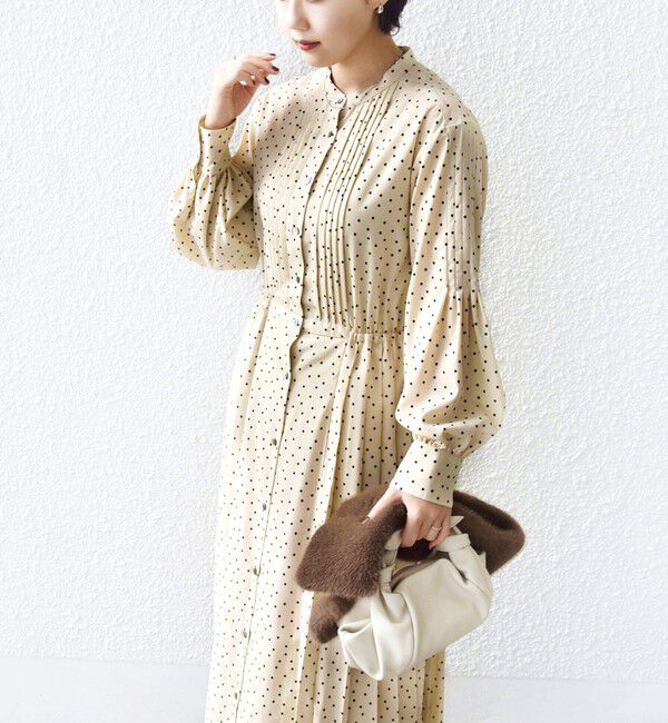 SHIPS for women「【WEB限定】〈手洗い可能〉ドット / 花柄 バンドカラー サイド プリーツ ワンピース」|ワンピース|ストーン