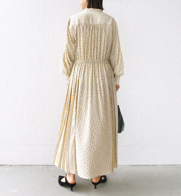 SHIPS for women「【WEB限定】〈手洗い可能〉ドット / 花柄 バンドカラー サイド プリーツ ワンピース」|ワンピース|