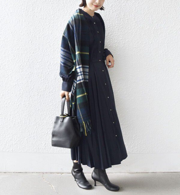 SHIPS for women「【WEB限定】〈手洗い可能〉ドット / 花柄 バンドカラー サイド プリーツ ワンピース」|ワンピース|