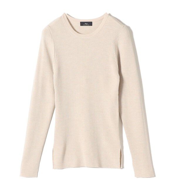 SHIPS for women「SHIPS Primary Navy Label:〈手洗い可能〉リブ クルーネック プルオーバー」|ニット・セーター|ベージュ