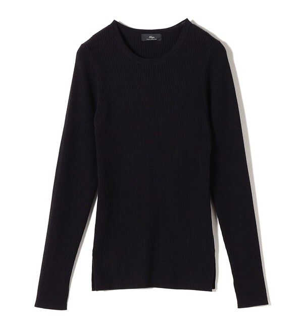 SHIPS for women「SHIPS Primary Navy Label:〈手洗い可能〉リブ クルーネック プルオーバー」|ニット・セーター|ネイビー