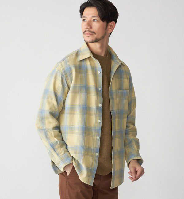 SHIPS「SHIPS: Shuttle notes レギュラーカラー オンブレチェック 長袖 ネルシャツ」|シャツ・ブラウス|イエロー