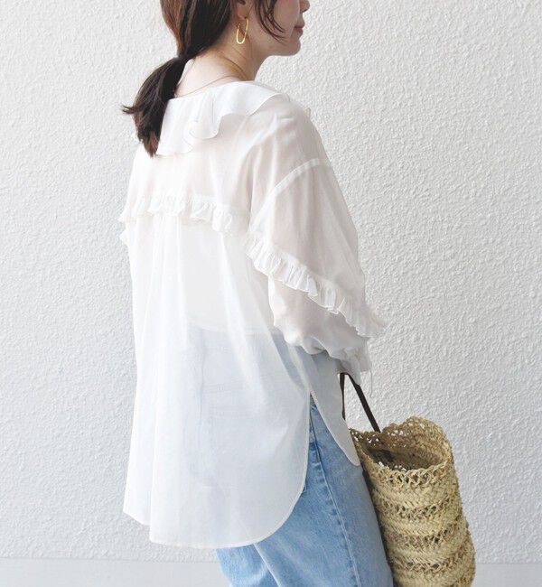 SHIPS for women「* 〈手洗い可能〉強撚 コットン シアー ボイル フリル ブラウス ◇」|シャツ・ブラウス|