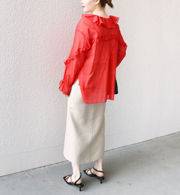 SHIPS for women「* 〈手洗い可能〉強撚 コットン シアー ボイル フリル ブラウス ◇」|シャツ・ブラウス|