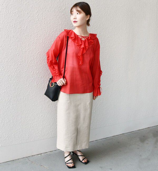 SHIPS for women「* 〈手洗い可能〉強撚 コットン シアー ボイル フリル ブラウス ◇」|シャツ・ブラウス|