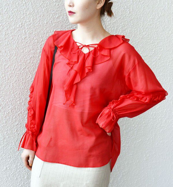 SHIPS for women「* 〈手洗い可能〉強撚 コットン シアー ボイル フリル ブラウス ◇」|シャツ・ブラウス|