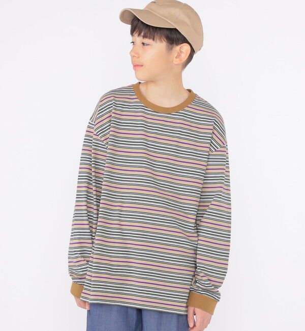 SHIPS KIDS「SHIPS KIDS:140～160cm / マルチ ボーダー 長袖 TEE」|Tシャツ・カットソー|ベージュ