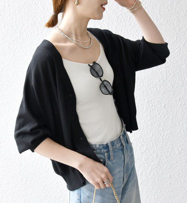 SHIPS any「SHIPS any:〈手洗い可能〉リネン ミックス Vネック ショート シアー カーディガン」|カーディガン|