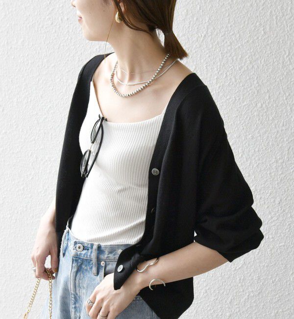 SHIPS any「SHIPS any:〈手洗い可能〉リネン ミックス Vネック ショート シアー カーディガン」|カーディガン|