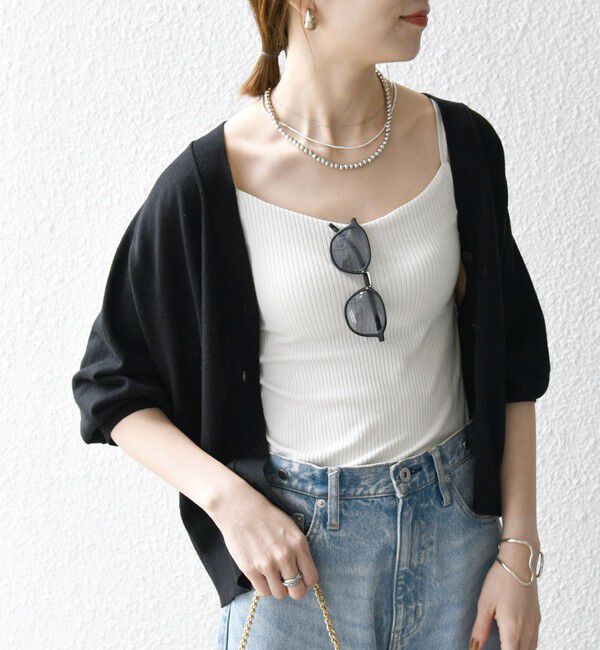 SHIPS any「SHIPS any:〈手洗い可能〉リネン ミックス Vネック ショート シアー カーディガン」|カーディガン|