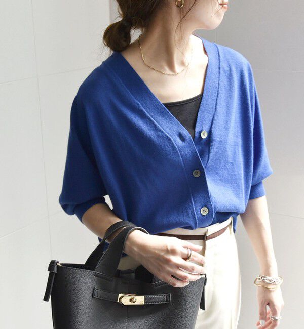 SHIPS any「SHIPS any:〈手洗い可能〉リネン ミックス Vネック ショート シアー カーディガン」|カーディガン|