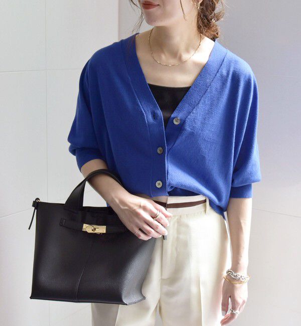 SHIPS any「SHIPS any:〈手洗い可能〉リネン ミックス Vネック ショート シアー カーディガン」|カーディガン|