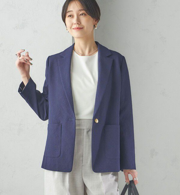 SHIPS for women「〈手洗い可能〉ストレッチ混 シングル 1ボタン テーラード ジャケット」|テーラードジャケット|ネイビー