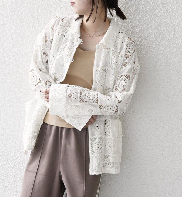 SHIPS any「SHIPS any:〈手洗い可能〉パッチワーク レース ジャケット シャツ」|その他|オフホワイト