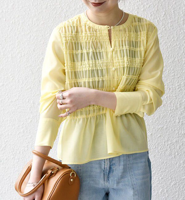 SHIPS any「SHIPS any:〈洗濯機可能〉シアー シャーリング プチフリル ペプラム ブラウス」|シャツ・ブラウス|