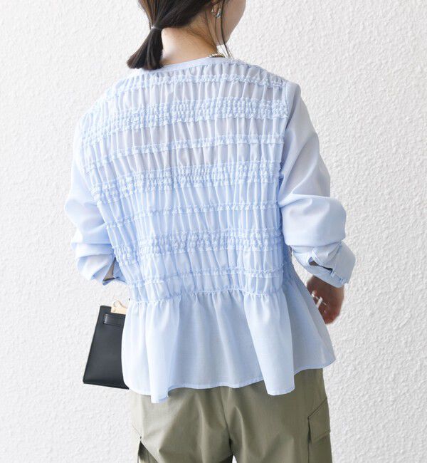 SHIPS any「SHIPS any:〈洗濯機可能〉シアー シャーリング プチフリル ペプラム ブラウス」|シャツ・ブラウス|