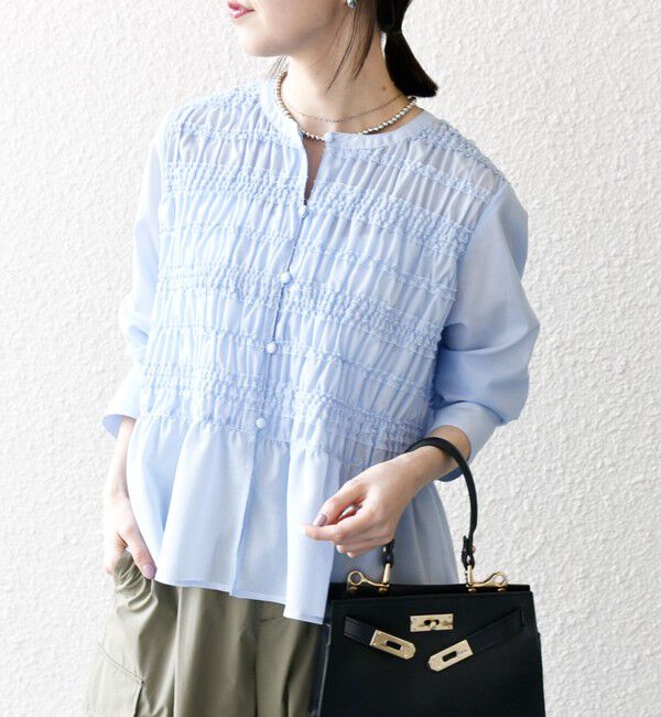 SHIPS any「SHIPS any:〈洗濯機可能〉シアー シャーリング プチフリル ペプラム ブラウス」|シャツ・ブラウス|