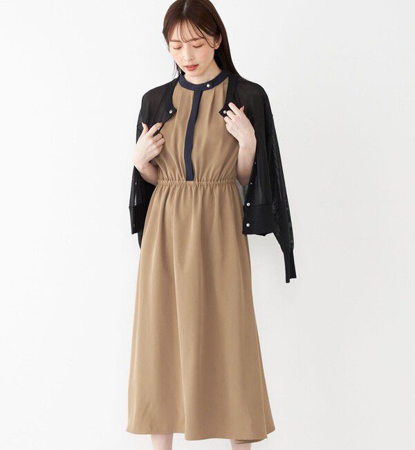 SHIPS Colors 「SHIPS Colors:〈手洗い可能〉配色 ギャザー フレンチスリーブ ワンピース◇」|ワンピース|キャメル