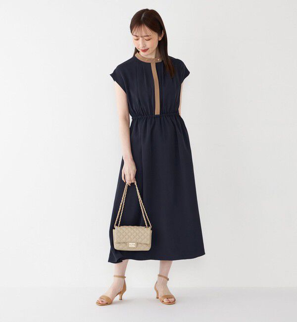 SHIPS Colors 「SHIPS Colors:〈手洗い可能〉配色 ギャザー フレンチスリーブ ワンピース◇」|ワンピース|ネイビー