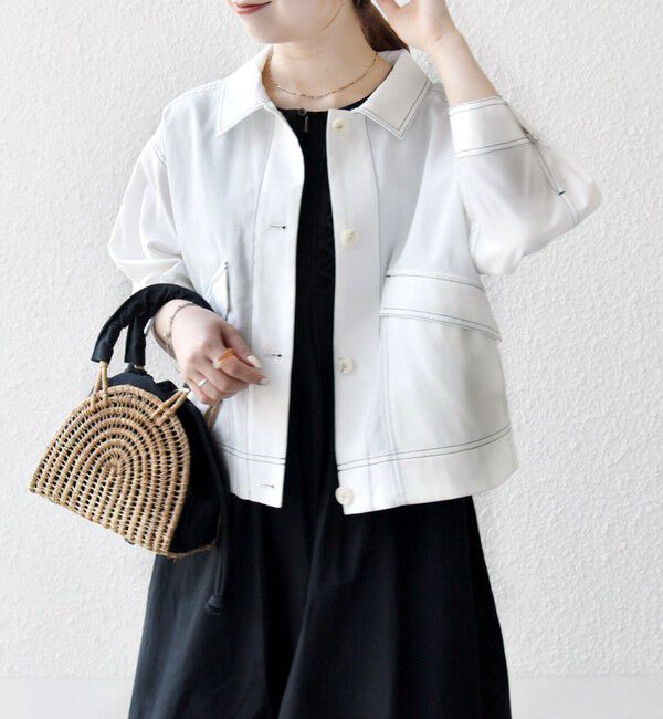 SHIPS any「SHIPS any:〈洗濯機可能〉オックス ステッチ ショート シャツ ジャケット」|ブルゾン・スタジャン|オフホワイト