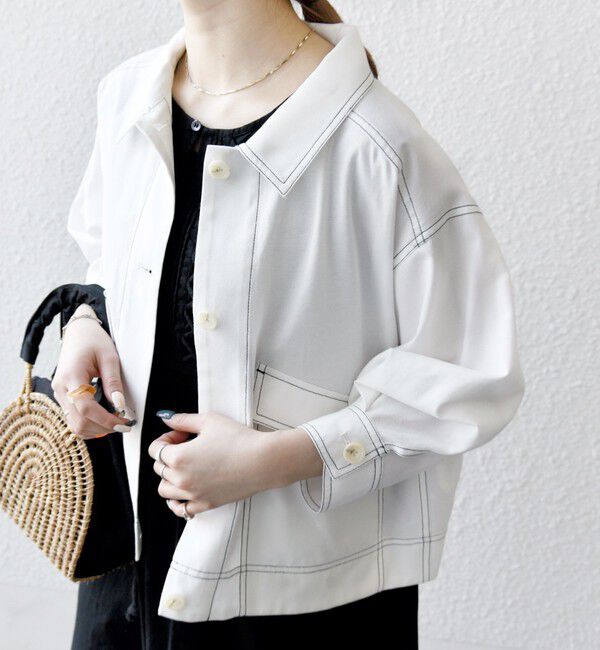 SHIPS any「SHIPS any:〈洗濯機可能〉オックス ステッチ ショート シャツ ジャケット」|ブルゾン・スタジャン|