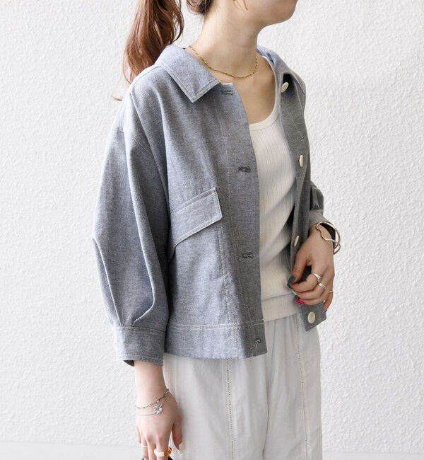 SHIPS any「SHIPS any:〈洗濯機可能〉オックス ステッチ ショート シャツ ジャケット」|ブルゾン・スタジャン|