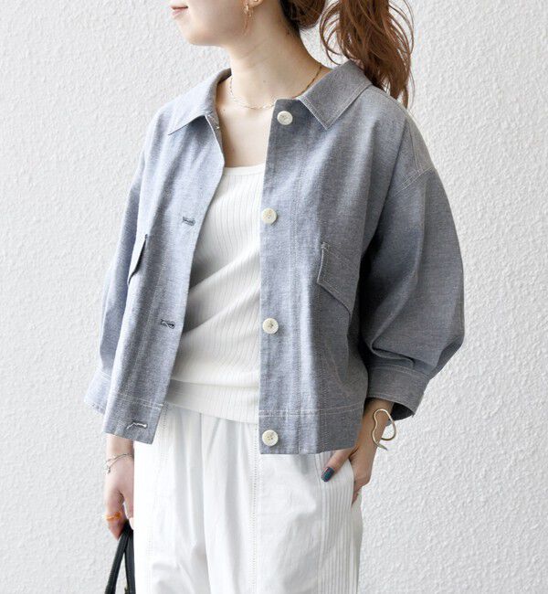 SHIPS any「SHIPS any:〈洗濯機可能〉オックス ステッチ ショート シャツ ジャケット」|ブルゾン・スタジャン|