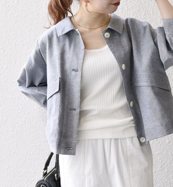 SHIPS any「SHIPS any:〈洗濯機可能〉オックス ステッチ ショート シャツ ジャケット」|ブルゾン・スタジャン|