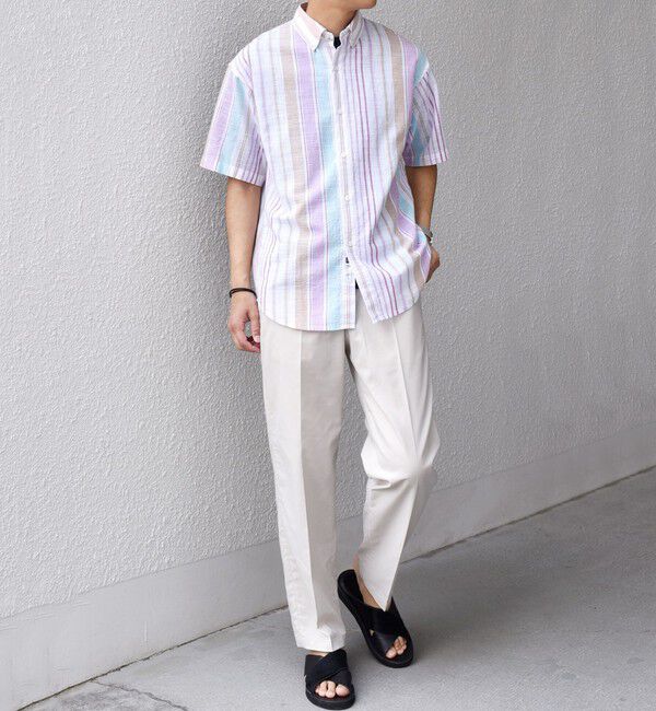 SHIPS any「SHIPS any: BEZ TEXTILE マルチカラー ストライプ/ソリッド ボタンダウン ショートスリーブ シャツ◇」|シャツ・ブラウス|