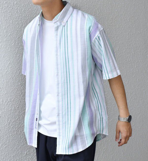 SHIPS any「SHIPS any: BEZ TEXTILE マルチカラー ストライプ/ソリッド ボタンダウン ショートスリーブ シャツ◇」|シャツ・ブラウス|
