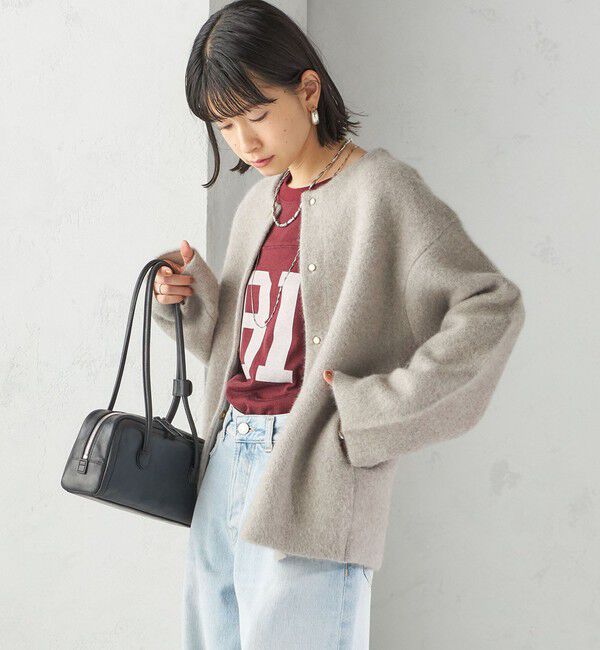 SHIPS for women「フォックス ブレンド ノーカラー ニット コート」|ノーカラーコート|