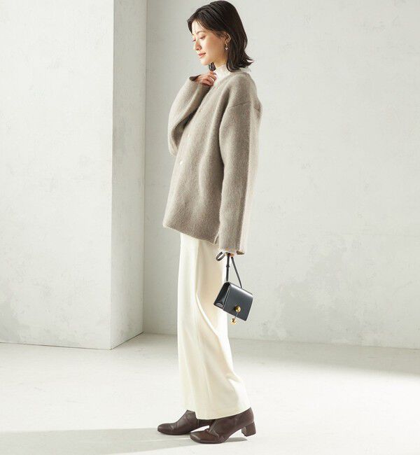 SHIPS for women「フォックス ブレンド ノーカラー ニット コート」|ノーカラーコート|