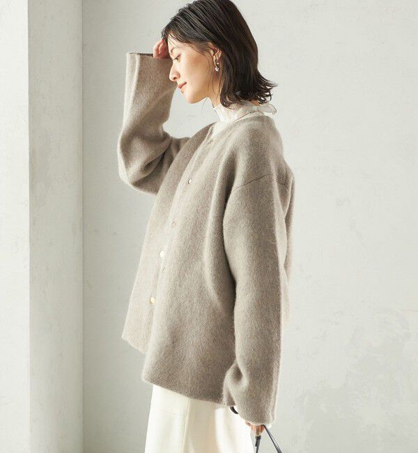 SHIPS for women「フォックス ブレンド ノーカラー ニット コート」|ノーカラーコート|