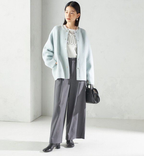 SHIPS for women「フォックス ブレンド ノーカラー ニット コート」|ノーカラーコート|