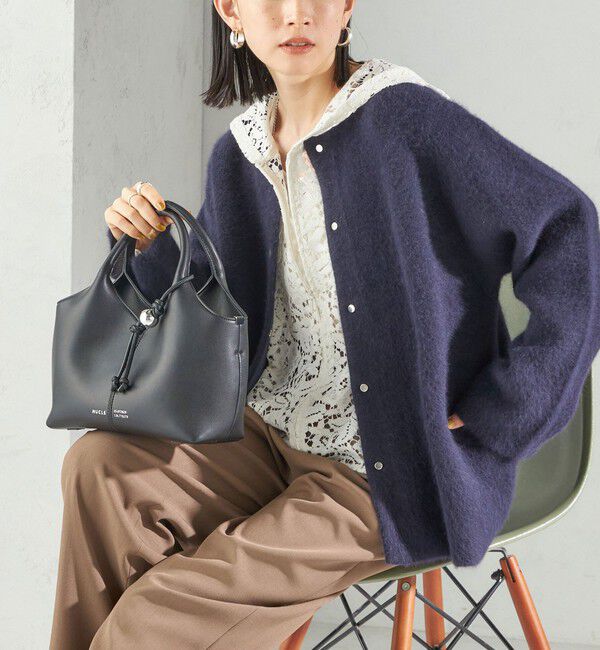 SHIPS for women「フォックス ブレンド ノーカラー ニット コート」|ノーカラーコート|ネイビー