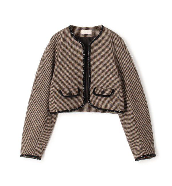 DES PRES「ブリティッシュツイード ショートジャケット」|ノーカラージャケット|42 ライトベージュ系