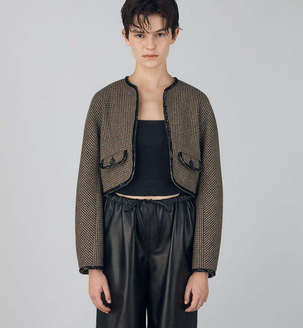 DES PRES「ブリティッシュツイード ショートジャケット」|ノーカラージャケット|