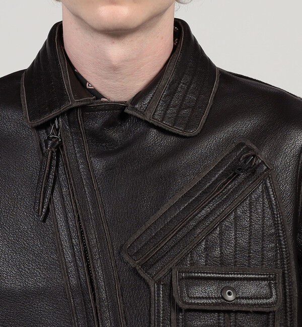 TOMORROWLAND MENS「ゴートレザー ライダースジャケット」|ブルゾン・スタジャン|